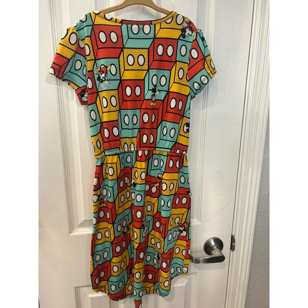 LuLaRoe Mickey Mouse Dress Multicolor Pop Art Disney Kids Size 10 Pocket bin C